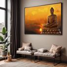 Quadros decorativos com Moldura Sala Quarto Buda Dourado Buddha Gold Estátua Grande Hall