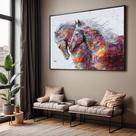 Quadros decorativos com Moldura Sala Quarto Cavalos Arte Abstrata Grande Hall