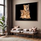Quadros decorativos com Moldura Sala Quarto Leoa com 3 Filhotes Grande Hall