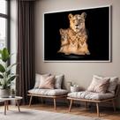 Quadros decorativos com Moldura Sala Quarto Leoa com 3 Filhotes Grande Hall