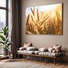 Quadros decorativos com Moldura Sala Quarto Trigo Bege Marrom Paisagem Grande Hall