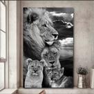 Quadros Decorativos Família de Leões Preto e Branco 80x60 Quadros Decorativos Família de Leões Preto e Branco 80x60