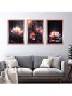 Quadros Decorativos Flores Iluminadas Lotus Tons Escuros Casa Sala Hall de Entrada