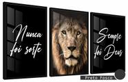 Quadros Decorativos Kit 3 Moldura e Vidro Leão Sempre Deus