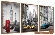 Quadros Decorativos Kit 3 Moldura e Vidro Londres Paris NY