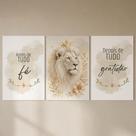 Quadros Decorativos Kit 3 Peças Boho Leão Fácil Instalação -