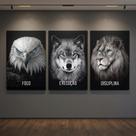 Quadros Decorativos Leão Águia Lobo Motivacional 3 Peças Quadros Decorativos Leão Águia Lobo Motivacional 3 Peças