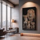 Quadros Decorativos Leões Gêmeos 120x75 Moderno Luxo Sala Quarto Escritório