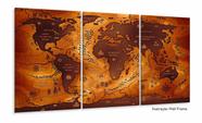 Quadros Decorativos Mapa Mundi Vintage Geografia 120x60 3 peças