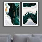 Quadros Decorativos Mármore Verde Branco 90x60 Sala Quarto