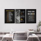 Quadros Decorativos Motivação Preto Lobo Kit 3 Peças 20x28cm