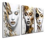 Quadros Decorativos Mulher Mulheres Maquiagem Gold Dourada Branco Dourado