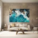 Quadros Decorativos para Quarto Sala 130x90 Praia Azul Pedras Paisagem Grande Escritório Hall