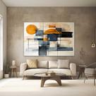 Quadros Decorativos para Quarto Sala 40x60 Abstrato Laranja e Azul Ilustração bege Grande Escritório Hall