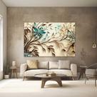 Quadros Decorativos para Quarto Sala 40x60 Planta Floral Bege Marrom Verde Grande Escritório Hall