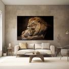 Quadros Decorativos para Quarto Sala 90x60 Leão Leoa Família Horizontal Grande Escritório Hall