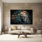 Quadros Decorativos para Quarto Sala Leão Abstrato com Folhas Grande Escritório Hall Tamanho:90x60