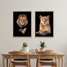 Quadros Decorativos para Sala Cozinha Quarto com Moldura Conjunto kit 2 Leão e Leoa Família