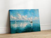 Quadros Decorativos para Sala Quarto Paisagem Mar Azul 40x60 Linha Premium IMpresso nas Laterais