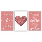 Quadros Decorativos quarto frases Amor Fé Gratidão Coração Rose Escrito Branco 80x60