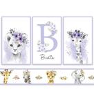 Quadros Decorativos Safari Zoo Menina Infantil + Faixa Adesiva Para Quarto Bebe