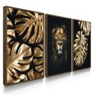 Quadros Decorativos Sala Leão Costelas Douradas Animal