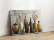 Quadros Decorativos Sala Vasos 3D Moderna 90x60 Linha Premium Tela Impressa nas laterais Sala