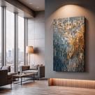 Quadros Decorativos Textura Azul Ouro 90x60 Moderno Luxo Sala Quarto Escritório