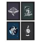 Quadros Explorer Espaço Sideral Moldura Preta 22x32cm 4un