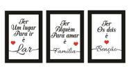 Quadros família sala frases decorativos kit 3 peças