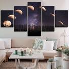 Quadros Fases Da Lua Espaço Céu Estrelado 5 Peças Decorativo