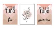 Quadros fé gratidão sala quarto frases kit 3 peças
