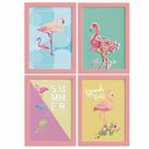 Quadros Flamingos Moldura Rosa 4un 22x32cm