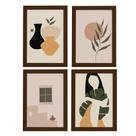 Quadros Folhagem e Cerâmica Moldura Marrom 33x43cm Kit 4un