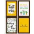 Quadros Frases Vida Feliz Moldura Marrom 22x32cm 4un