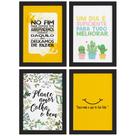 Quadros Frases Vida Feliz Moldura Preta 22x32cm 4un