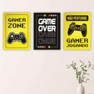 Quadros Game Over Decoração Quarto Gamer Kit 3 Peças 20x28cm Quadros Game Over Decoração Quarto Gamer Kit 3 Peças 20x28cm