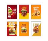 Quadros Hamburguer Lanchonete Decoração Frases Kit 6 Peças Quadros Hamburguer Lanchonete Decoração Frases Kit 6 Peças