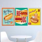 Quadros Hot-dog Lanche Lanchonete Retro Kit 3 Peças 20x28cm