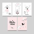 Quadros infantil Ame As Pequenas Coisas Menina Balanço Kit 5 20x30cm Decorativo Poster Painel Quarto Criança Lindo Para Decorar