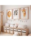 Quadros Infantil Leão Zebra Girafa Animais Quarto Aquarela Cores Suaves 3 Peças
