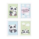 Quadros Infantis Animais Panda Moldura Branca 22x32cm Kit4un