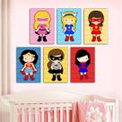 Quadros infantis Super Heroínas kit 6 peças 20x30cm quarto meninas