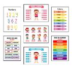 Quadros Inglês Escola Numeros Educativos Kit 7 Peças 20x28cm