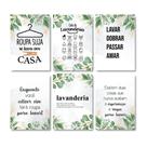 Quadros Lavanderia Lavar Passar Amar Folhas 6 Peças 20x28cm