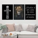 Quadros Leão Cruz Frases Decorativo Sala Kit 3 Peças 28x40cm