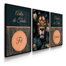 Quadros Leão Leoa Luxo Judá Folhas Dourado Fé Sofá