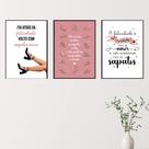 Quadros Loja Sapatos Rosa Branco Moda Frases 3 Peças 20x28cm