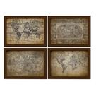 Quadros Mapas Antigos Vintage Moldura Marrom 22x32cm Kit 4un