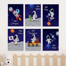Quadros Menino Foguete Astronauta Quarto Kit 6 Peças 20x28cm